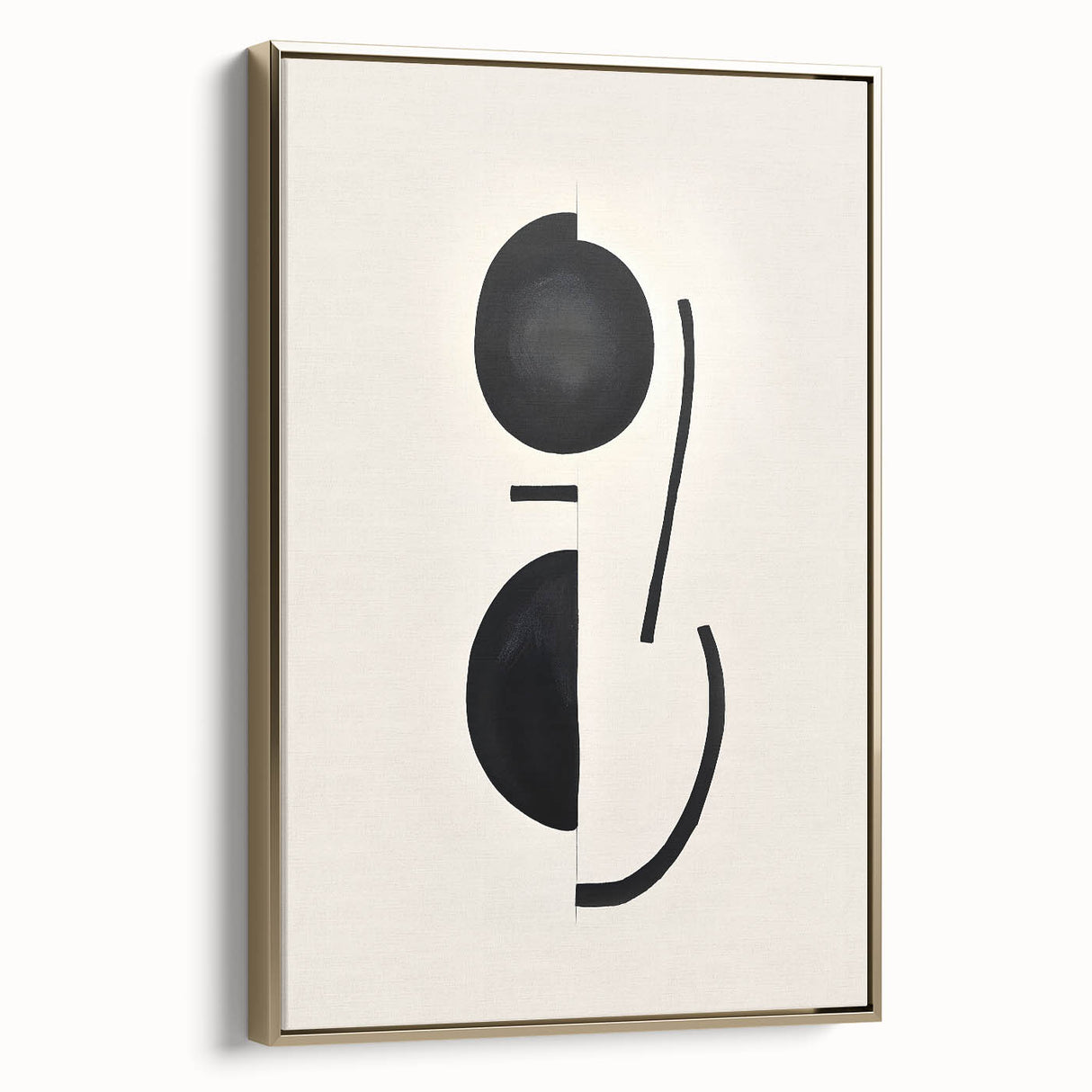 Framed abstract minimalist wall art featuring gold accents and a sleek design, showcasing a side view of the canvas with a modern aesthetic for stylish decor.