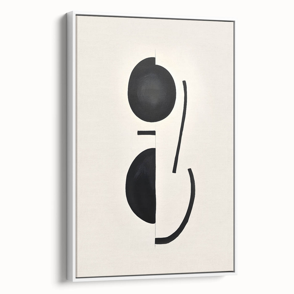 Abstract minimalist framed wall art showcasing a white canvas with subtle texture, presented in a sleek black frame, ideal for modern decor. Perfect for enhancing contemporary interiors.