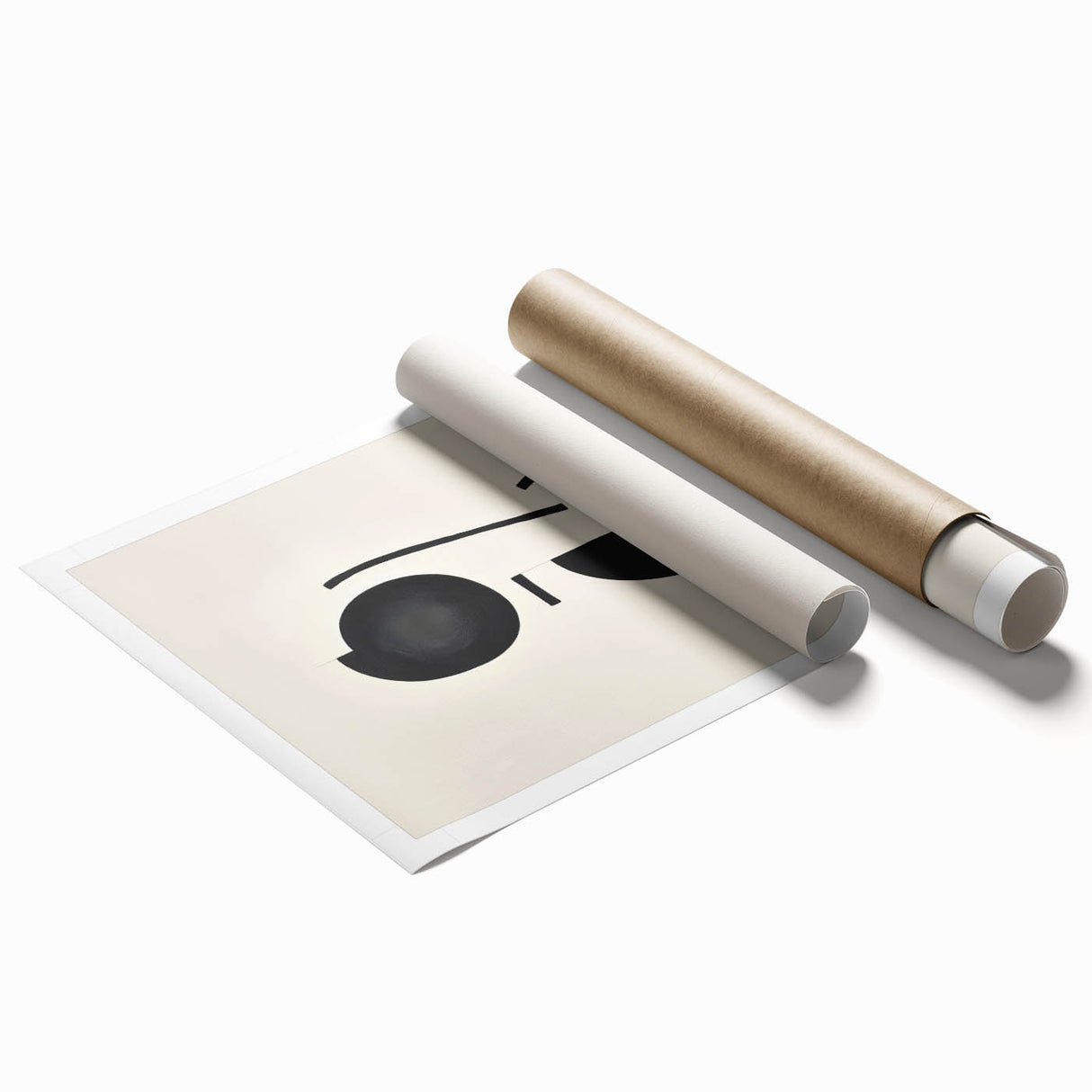 Abstract minimalist wall art print showcasing soft pastel colors and geometric shapes, elegantly rolled and packaged in a protective cardboard tube for easy display.