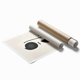 Abstract minimalist wall art print showcasing soft pastel colors and geometric shapes, elegantly rolled and packaged in a protective cardboard tube for easy display.
