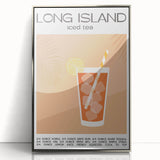 Large art print of a mid-century modernist food and drink motif in silver frame, ideal for modern kitchen decor.