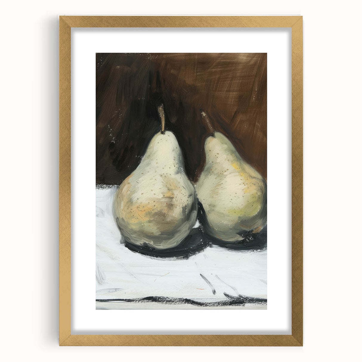 Extra large abstract art print featuring textured fruit designs in warm gold tones, framed with mat.