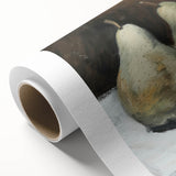 Art Deco poster of assorted fruits in vibrant colors on rolled canvas, ideal for nursery wall art or dining room decor.