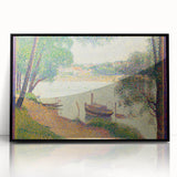 Gray Weather by Seurat: Serene Pointillist River Landscape Wall Art