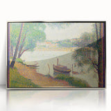 Gray Weather by Seurat: Serene Pointillist River Landscape Wall Art
