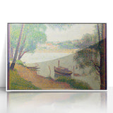 Gray Weather by Seurat: Serene Pointillist River Landscape Wall Art