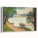 Gray Weather by Seurat: Serene Pointillist River Landscape Wall Art