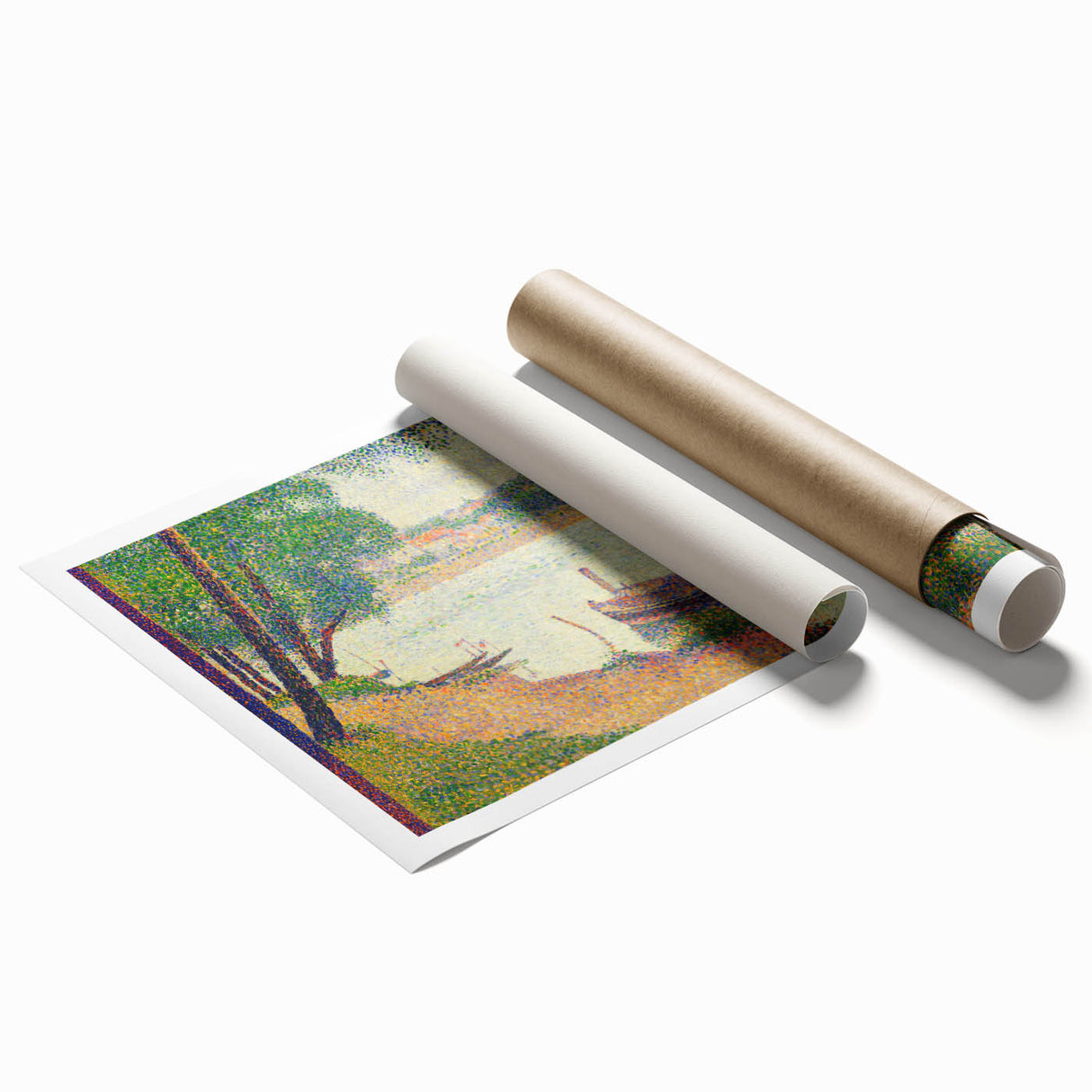 Gray Weather by Seurat: Serene Pointillist River Landscape Wall Art