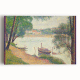 Gray Weather by Seurat: Serene Pointillist River Landscape Wall Art