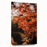 Large abstract wall art depicting autumnal trees in rich orange and brown hues, printed on acrylic glass.