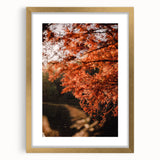 Extra large abstract art print depicting textured fall scenery in gold frame, suitable for living room decor.