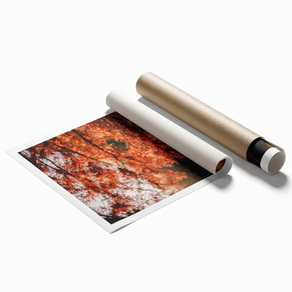 Extra large rolled print featuring autumnal floral design in warm orange and red tones, ideal for classy bathroom wall decor.