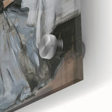 Close-up of an abstract figurative acrylic artwork on glass, showcasing vibrant colors and intricate details, ideal for modern home decor and artistic expression.