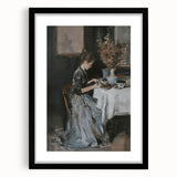 Abstract figurative frame with a black mat, showcasing a modern art piece that blends vibrant colors and intricate shapes, perfect for contemporary home decor.