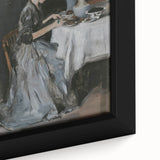 Close-up of an abstract figurative framed canvas artwork, showcasing vibrant colors and intricate textures, ideal for modern home decor and artistic expression.