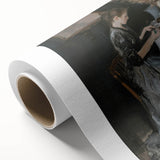 Abstract figurative design on rolled canvas, showcasing vibrant colors and dynamic shapes, packaged securely in a sturdy cardboard tube, ideal for home decor.