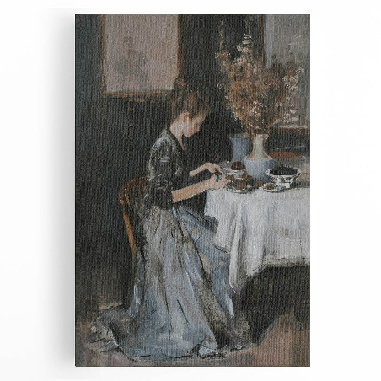 Abstract figurative stretched canvas artwork showcasing vibrant colors and dynamic shapes, ideal for modern home decor. Perfect for adding a contemporary touch to any room.