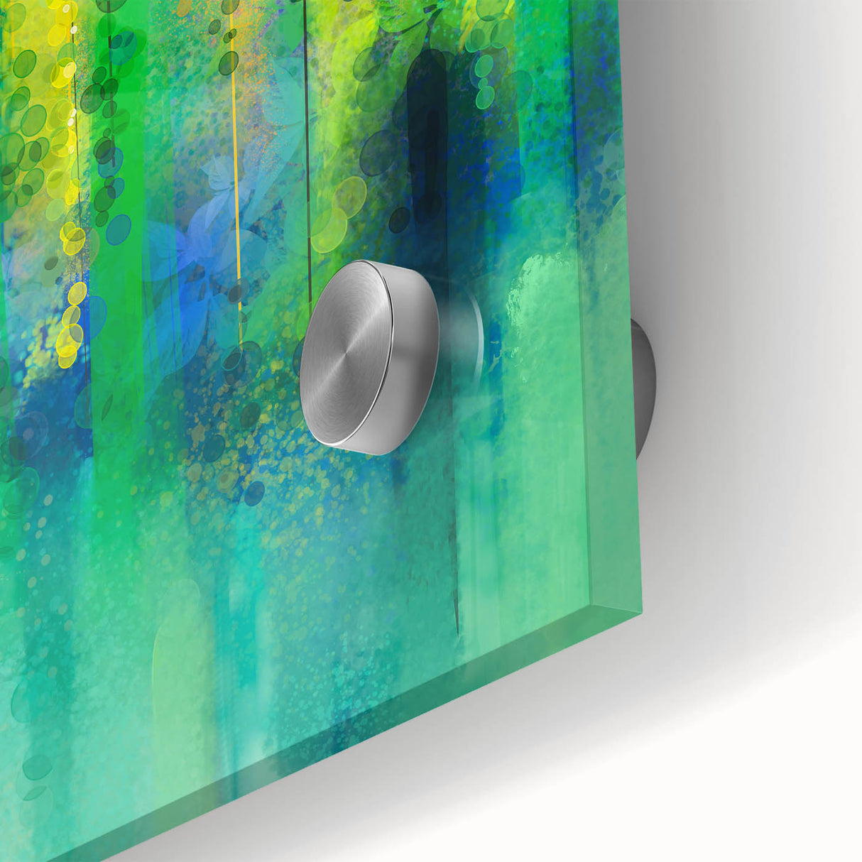 Close-up of an abstract floral design on acrylic glass, showcasing vibrant colors and intricate details, perfect for modern home decor or art enthusiasts.