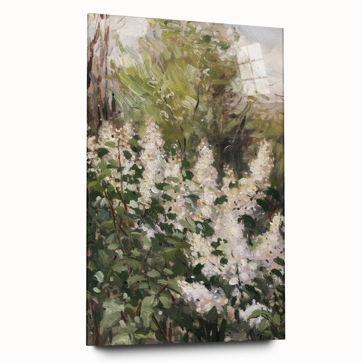 Abstract floral acrylic glass artwork showcasing vibrant colors and intricate designs, viewed from the side, highlighting its modern aesthetic and sleek finish.