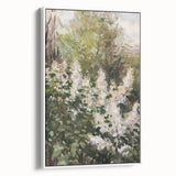 Framed canvas artwork featuring abstract floral designs in vibrant colors, showcased in a sleek white frame, perfect for modern home decor.