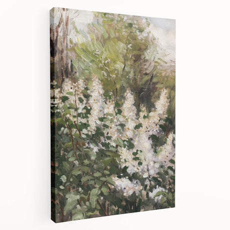Abstract floral stretched canvas artwork showcasing vibrant colors and intricate patterns, viewed from the side to highlight its depth and texture. Perfect for modern home decor, this piece adds a touch of elegance to any space.