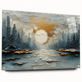 Abstract landscape wall art displayed in an acrylic glass frame, showcasing vibrant colors and intricate textures, perfect for modern home decor. Ideal for enhancing living spaces with a contemporary artistic touch.