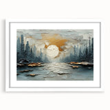 Abstract landscape wall art framed in white, showcasing vibrant colors and unique textures, perfect for modern home decor and art enthusiasts.