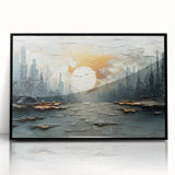 Framed abstract landscape wall art in black acrylic, showcasing vibrant colors and dynamic shapes, ideal for modern home decor. Perfect for enhancing living spaces.