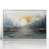 Framed acrylic wall art depicting an abstract landscape with soft pastel colors, featuring gentle curves and shapes, ideal for modern home decor.