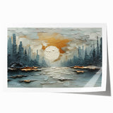 Abstract landscape wall art print showcasing vibrant colors and fluid shapes, presented in a rolled format, ideal for modern home decor. Perfect for enhancing interior aesthetics.