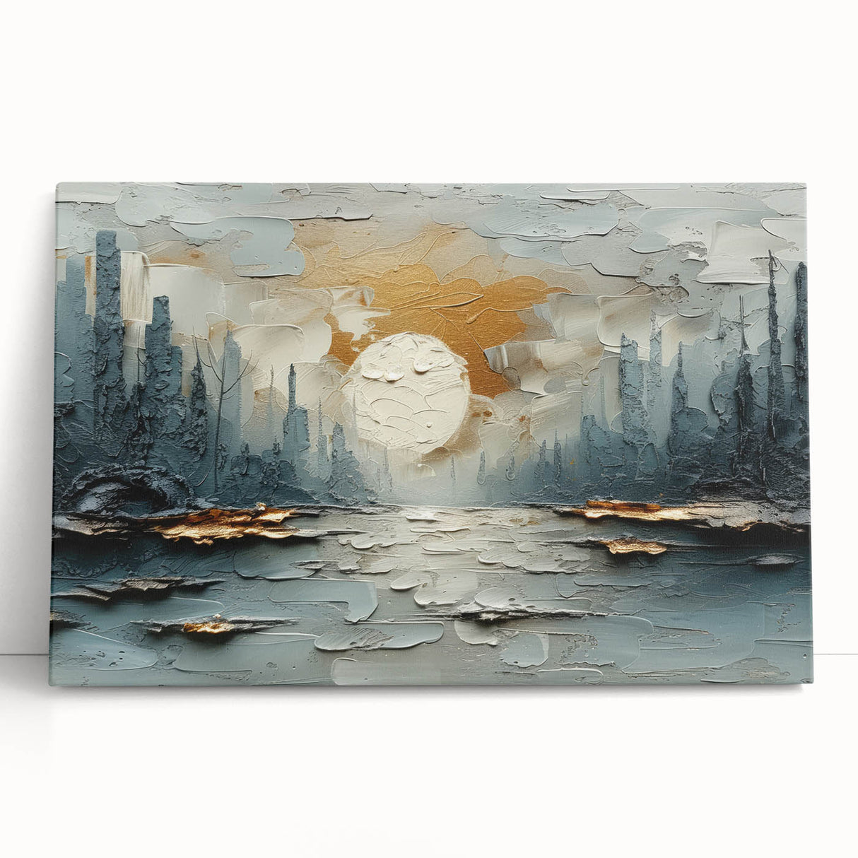 Abstract landscape wall art on stretched canvas, showcasing vibrant colors and fluid shapes, perfect for modern home decor or art enthusiasts.