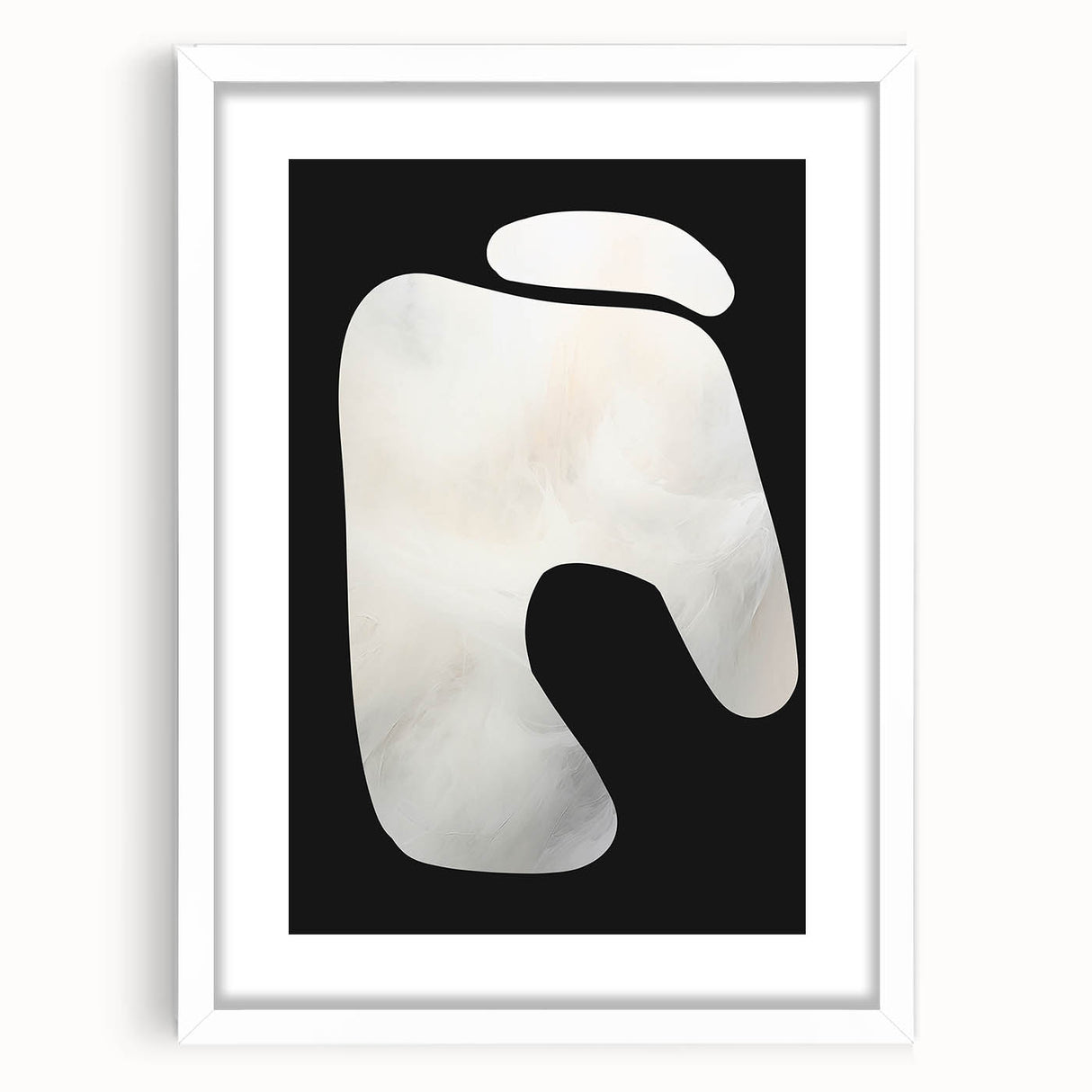 Abstract minimalist wall art framed with a white mat, showcasing a sleek design and modern aesthetic, perfect for contemporary home decor.