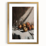 Extra large abstract art print featuring textured fruits in vibrant colors, framed in gold, ideal for living room decor.