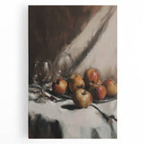 Black and white canvas print of assorted fruits, ideal for kitchen wall art.