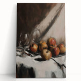 Black and white large art print of assorted fruits on stretched canvas, ideal for kitchen wall art.