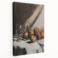 Large art depicting assorted fruits in bright colors on stretched canvas, ideal for kitchen wall art.