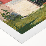 Realism Art Prints - Garden Scene with Farmer and Red House on Canvas