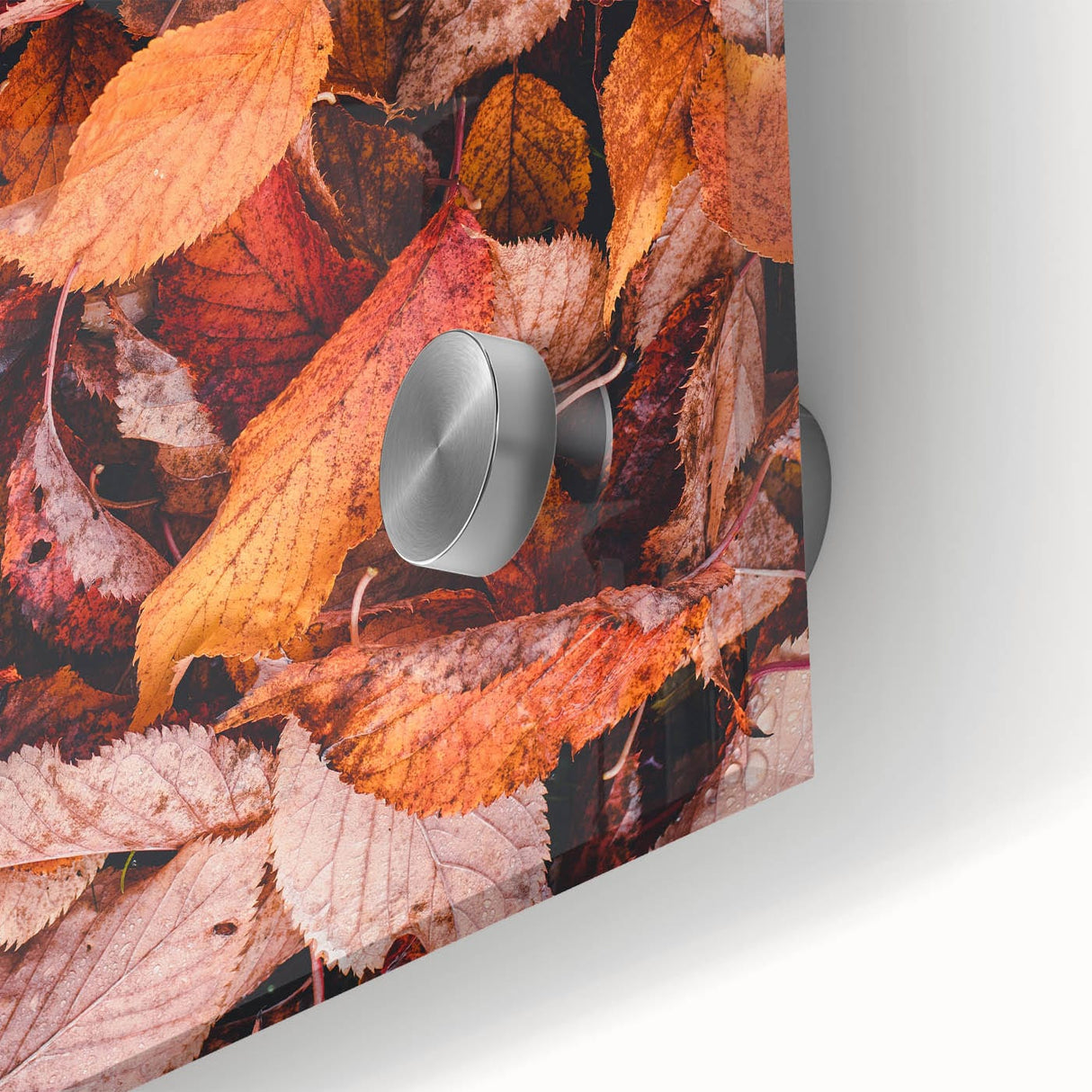 Large abstract wall art in autumnal hues on acrylic glass, ideal for dining room art in a mid-century modernist style.