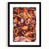 Extra large abstract art print featuring textured fall colors on a black framed canvas, ideal for living room decor.