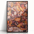 Large abstract wall art depicting fall colors in mid-century modernist style on a black framed acrylic print.