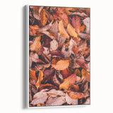 Vintage poster art of an autumnal scene on framed canvas, featuring a palette of orange and brown.