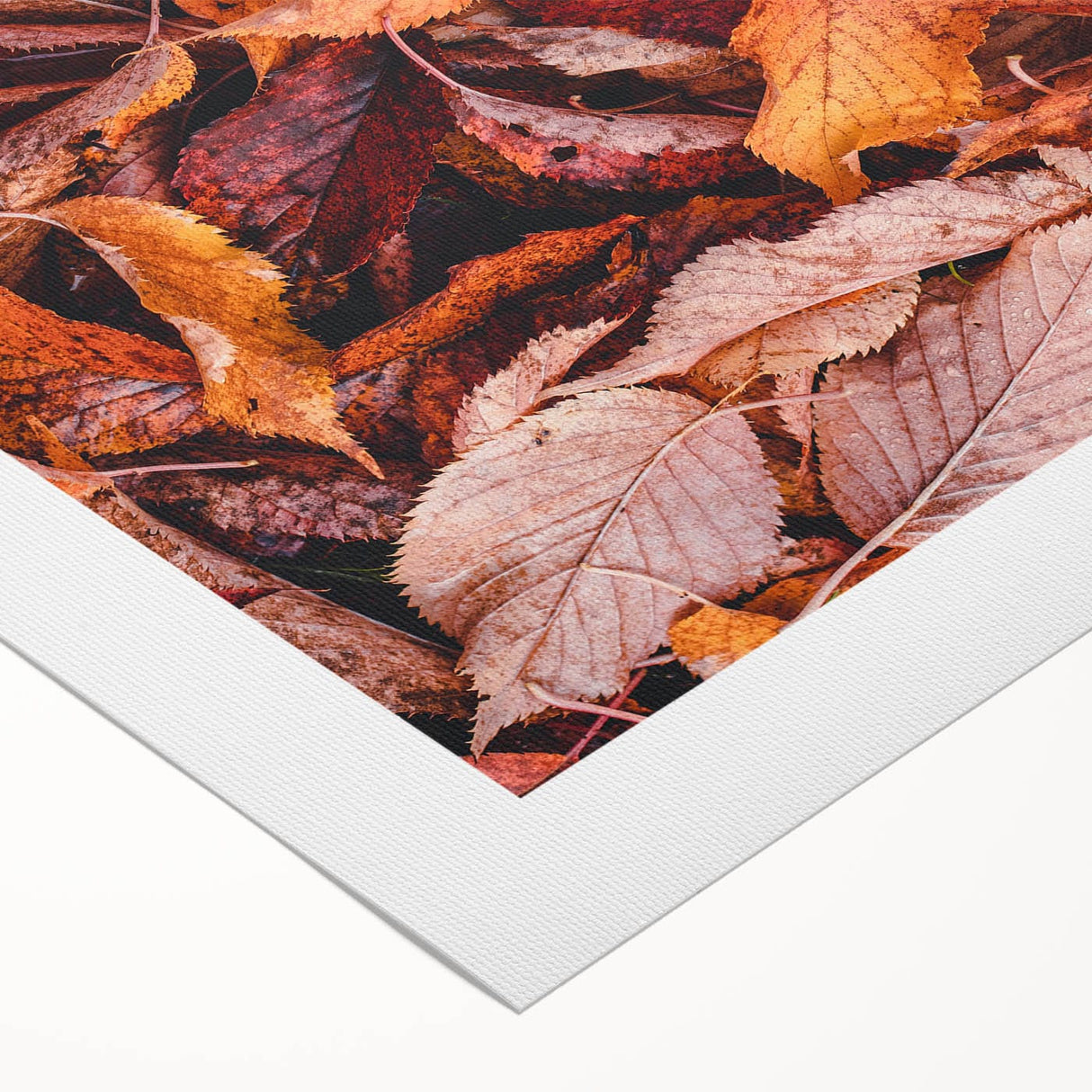 Art deco poster featuring a stylized autumn landscape in warm orange and brown tones on rolled canvas.