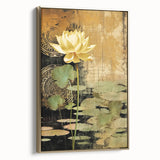 Golden Lotus Pond Living Room Wall Art - Modern Canvas Print