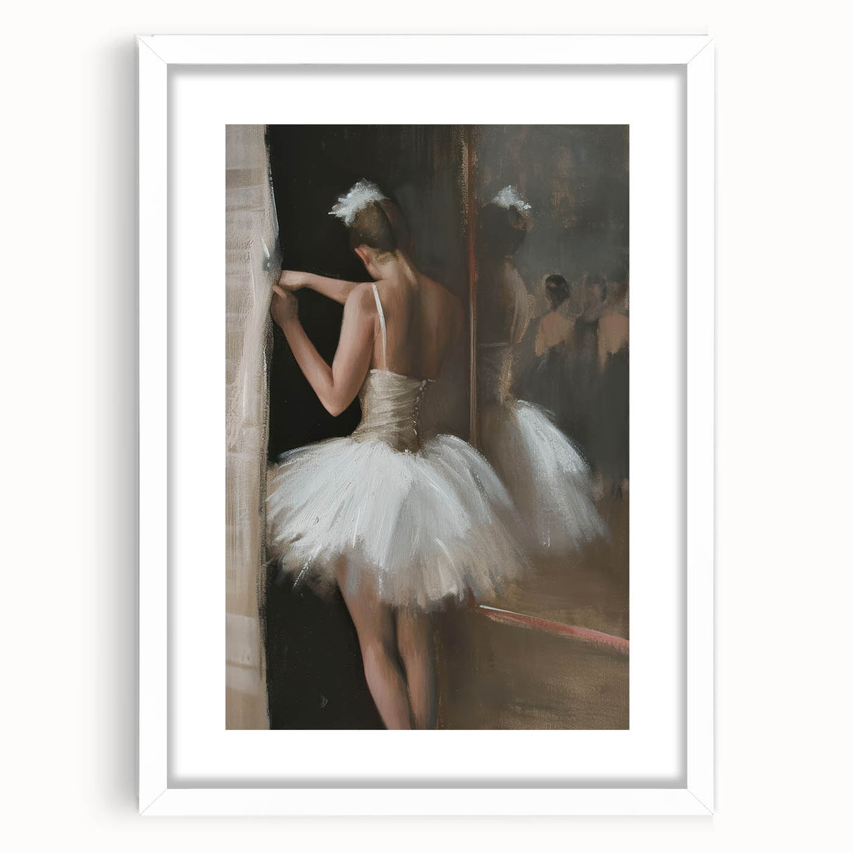 Abstract figurative art frame featuring a white mat, showcasing vibrant colors and dynamic shapes, designed for modern home decor. Ideal for adding a contemporary touch to any space.