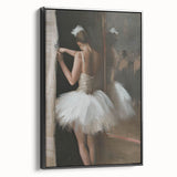 Abstract figurative framed canvas artwork showcasing vibrant colors and dynamic shapes, with a sleek black frame, perfect for modern home decor.