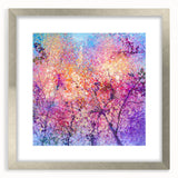 Abstract floral artwork in a silver-framed mat, showcasing vibrant colors and intricate designs, ideal for modern home decor and interior styling.