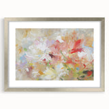 Abstract floral frame in silver with a mat, showcasing vibrant colors and intricate designs, ideal for enhancing modern home decor and wall aesthetics.