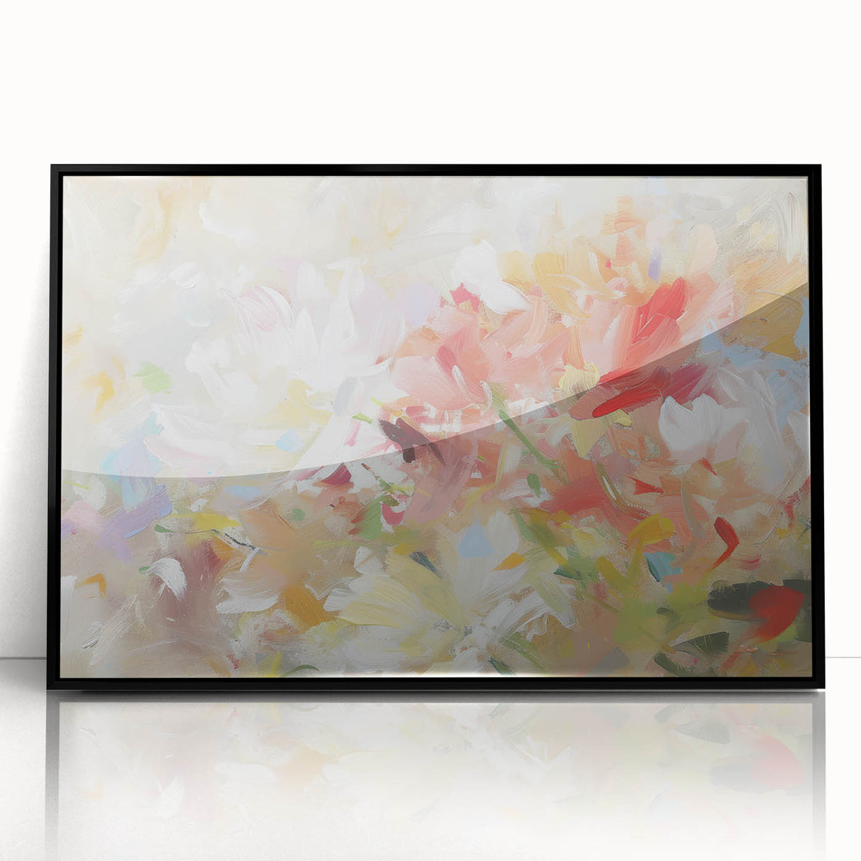 Framed acrylic artwork showcasing vibrant abstract floral designs in black, perfect for modern home decor. Ideal for enhancing interior aesthetics.