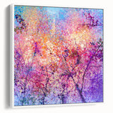 Framed canvas artwork showcasing vibrant abstract floral designs in soft pastel colors, displayed from a side view against a neutral background. Ideal for modern home decor.