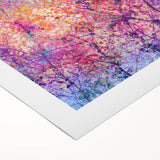 Abstract floral design on rolled canvas, showcasing vibrant colors and intricate patterns, elegantly packaged in a protective cardboard tube for easy display.